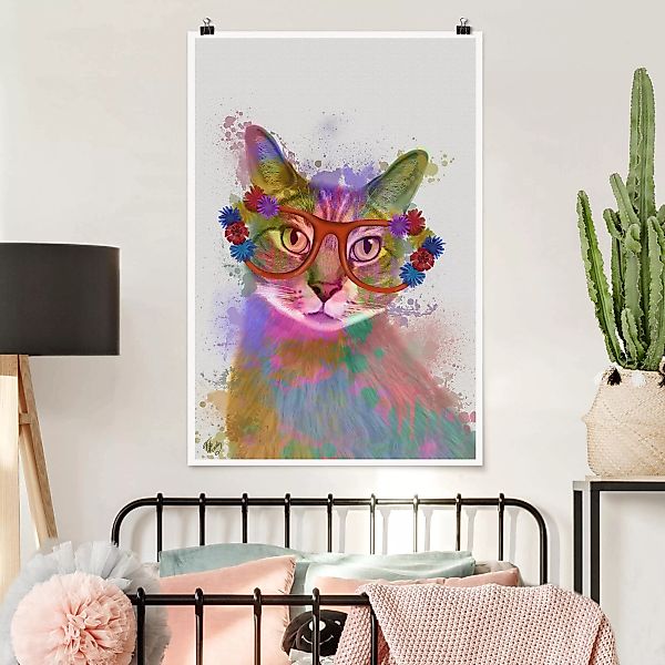 Poster Kinderzimmer - Hochformat Regenbogen Splash Katze günstig online kaufen