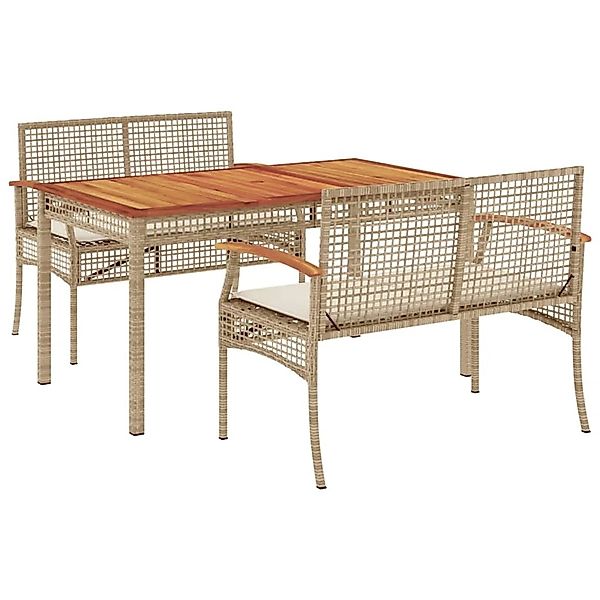 vidaXL 3-Tlg Garten-Essgruppe mit Kissen Beige Poly Rattan 3213584 günstig online kaufen