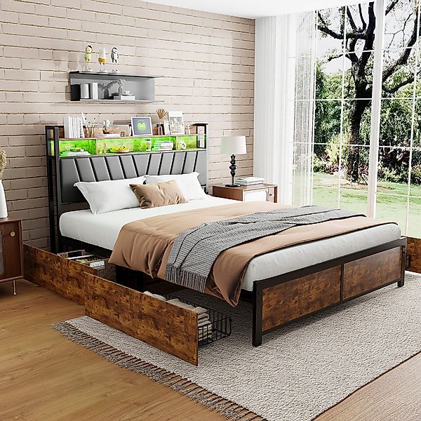 Furnishings Home Polsterbett Stauraumbett Doppelbett LED günstig online kaufen