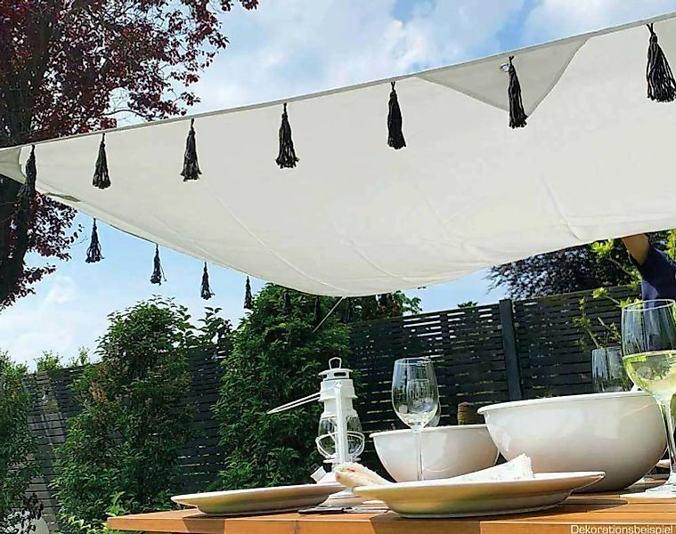 Sonnensegel rechteckig mit Fransen Grau Boho Sonnenschutz Garten Terrasse 2 günstig online kaufen
