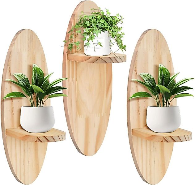 Holz Lichter Wandregal Schweberegal Set – Oval, Naturholz, handpoliert, 3-t günstig online kaufen