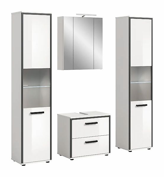 welltime Badmöbel-Set "KAJO, 4-tlg. Badkombination, weiß hochglanz inkl.Bel günstig online kaufen