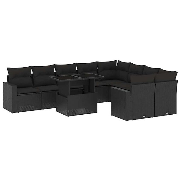 vidaXL 10-Tlg Garten-Sofagarnitur mit Kissen Schwarz Poly Rattan 3267495 günstig online kaufen