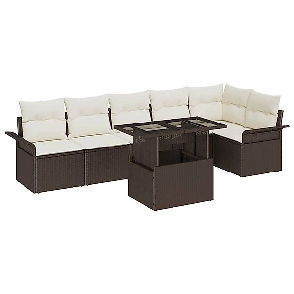 vidaXL 7-Teiliges Garten Sofa Set mit Kissen Braun Poly Rattan 3348294 günstig online kaufen