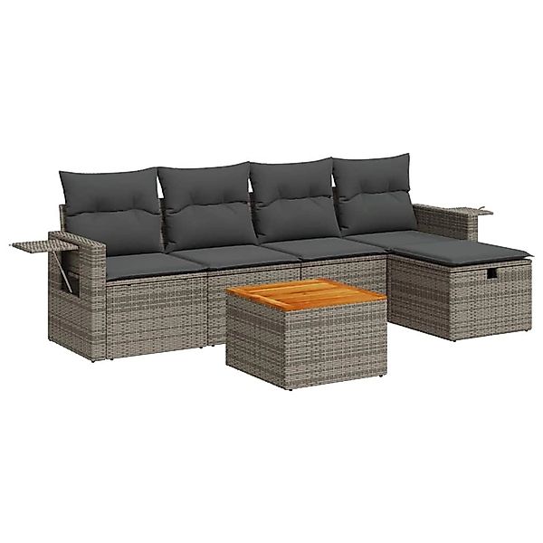 vidaXL 6-Tlg Garten-Sofagarnitur mit Kissen Grau Poly Rattan 3325812 günstig online kaufen