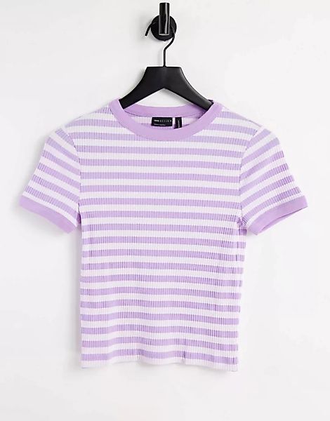 ASOS DESIGN – Schmal geschnittenes, geripptes T-Shirt in Flieder und Weiß g günstig online kaufen