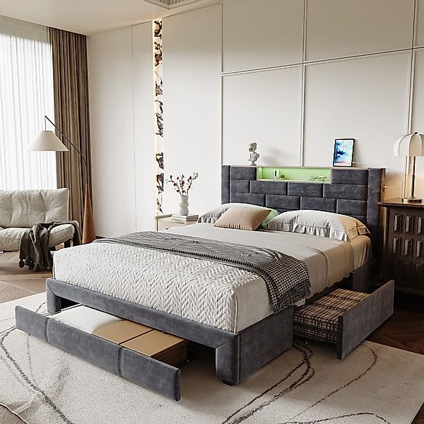 PXloue Polsterbett Doppelbett Stauraumbett Funktionbett Leises günstig online kaufen