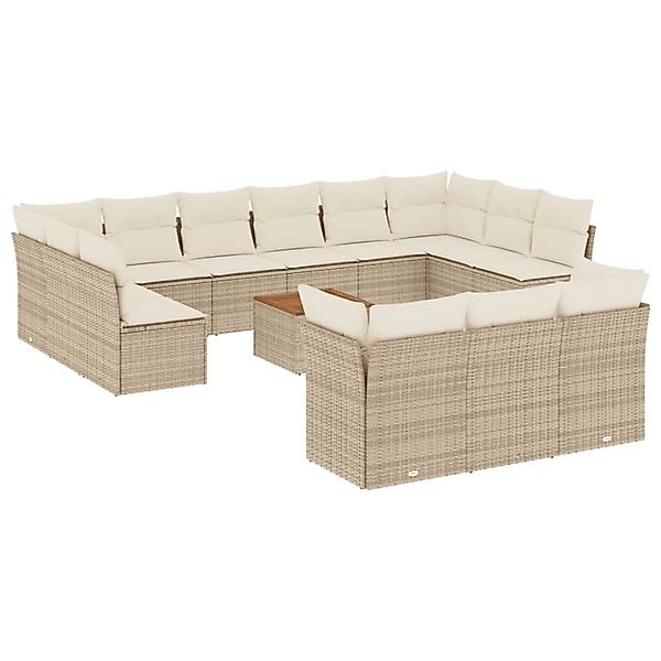 vidaXL 14-Tlg Garten-Sofagarnitur mit Kissen Beige Poly Rattan 3256254 günstig online kaufen