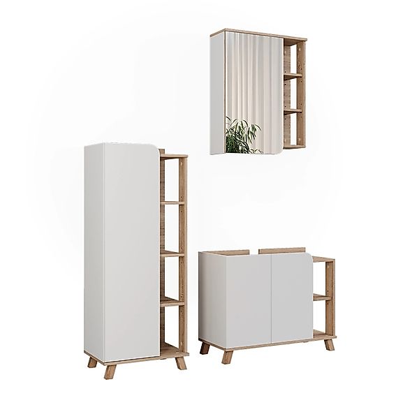 Vicco Badmöbel-Set Karen Sonoma/Weiß 3 Teile Opt 5 günstig online kaufen