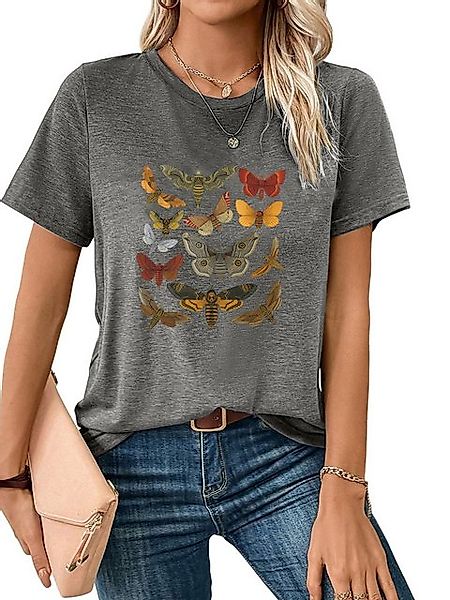 PYL Rundhalsshirt Damen bequemes Sommer Kurzarmbluse Locker Schmetterling P günstig online kaufen