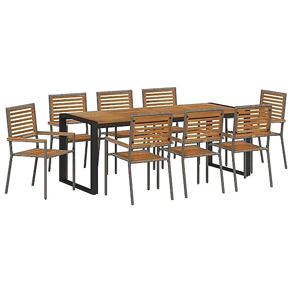 vidaXL Garten Essgruppe 9-Tlg Grau und Holz Poly-Rattan 3365488 günstig online kaufen