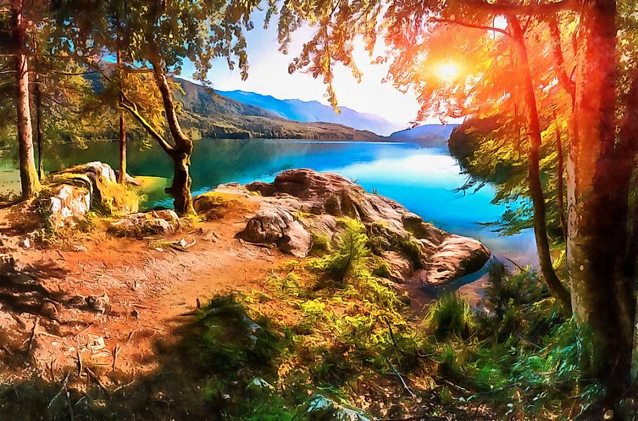 Papermoon Fototapete "Bergsee Malerei" günstig online kaufen