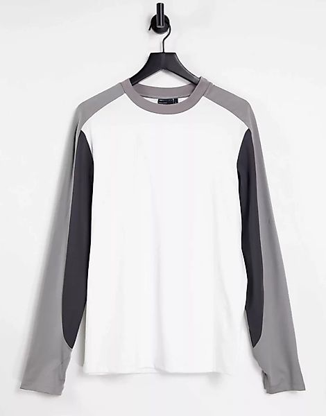 ASOS DESIGN – Langärmliges Shirt mit Einsätzen im Patchwork-Design in Grau günstig online kaufen