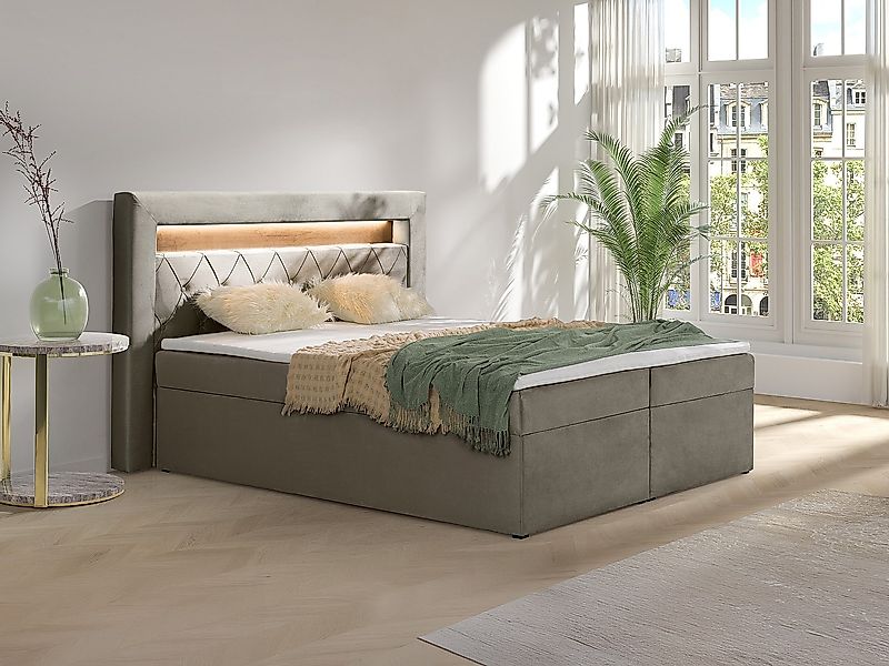 Deko-Komplett-Set mit Bett-Kopfteil mit LED-Beleuchtung + Bettgestell mit B günstig online kaufen