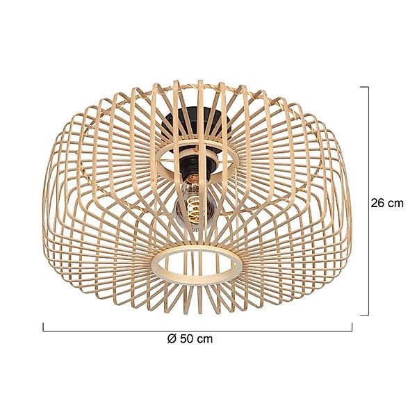 Deckenleuchte Bloeba, Ø 50 cm, Holz, natur, E27 günstig online kaufen