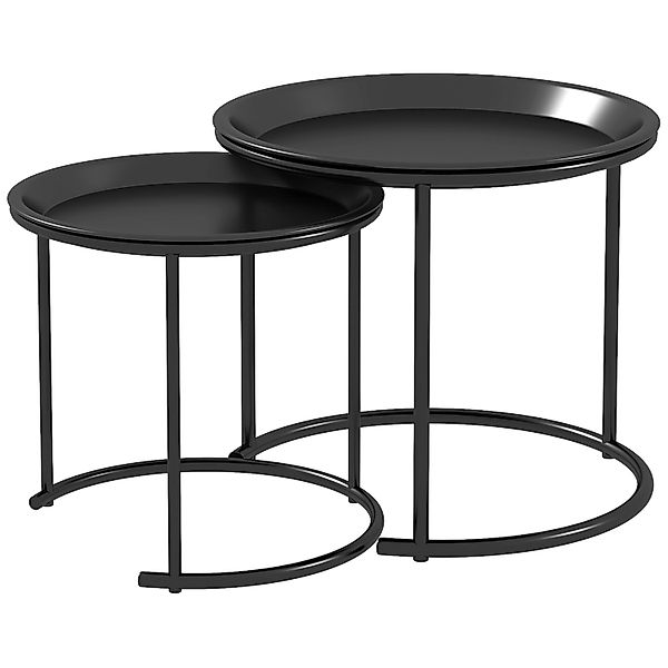 HOMCOM Couchtisch Set Beistelltisch Stahl Schwarz Ø43 x 38H cm günstig online kaufen