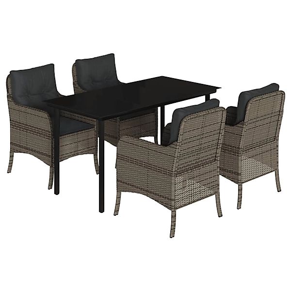 vidaXL 5-Tlg Garten-Essgruppe mit Kissen Grau Poly Rattan 3211957 günstig online kaufen
