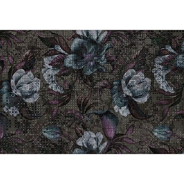 Fototapete Blumen Mosaik Violett Blau Grau 4,00 m x 2,70 m FSC® günstig online kaufen