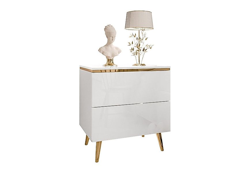 Lookway Nachttisch AURORA II im Weiß Hochglanz mit Beinen und LED-Beleuchtu günstig online kaufen