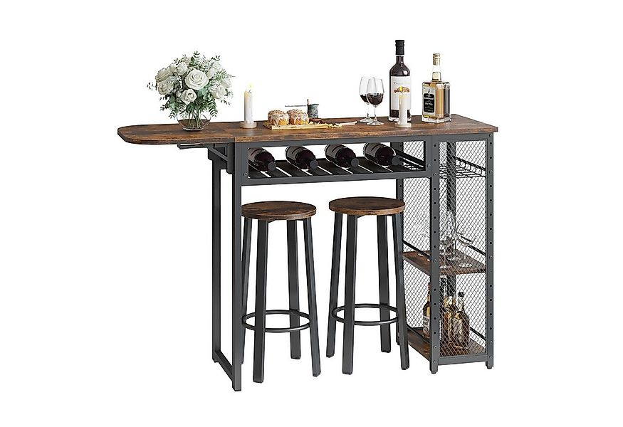 Bestier Bartisch Ausziehbarer Küchentisch mit 2 Hockern (Set, 1 Tisch und 2 günstig online kaufen