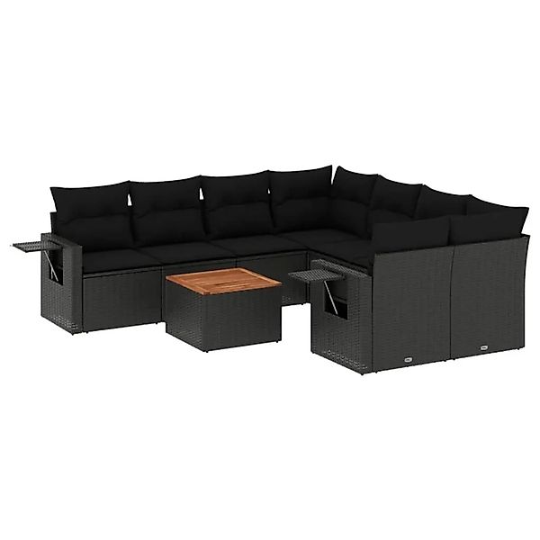 vidaXL 9-Tlg Garten-Sofagarnitur mit Kissen Schwarz Poly Rattan 3224487 günstig online kaufen