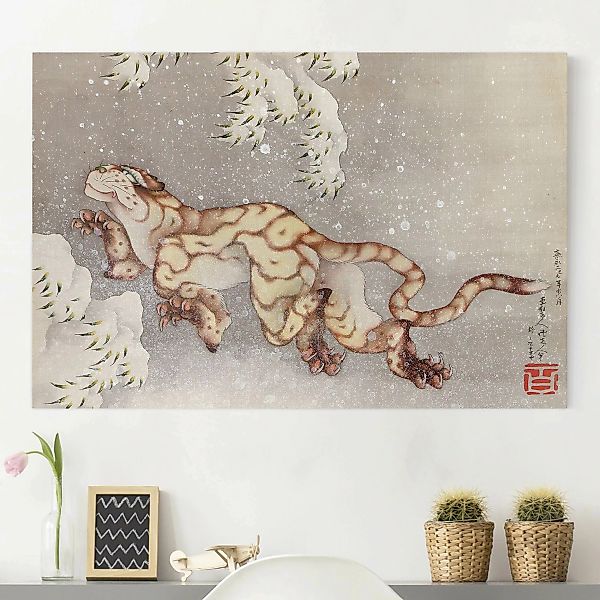 Leinwandbild Kunstdruck - Querformat Katsushika Hokusai - Tiger in Schneest günstig online kaufen