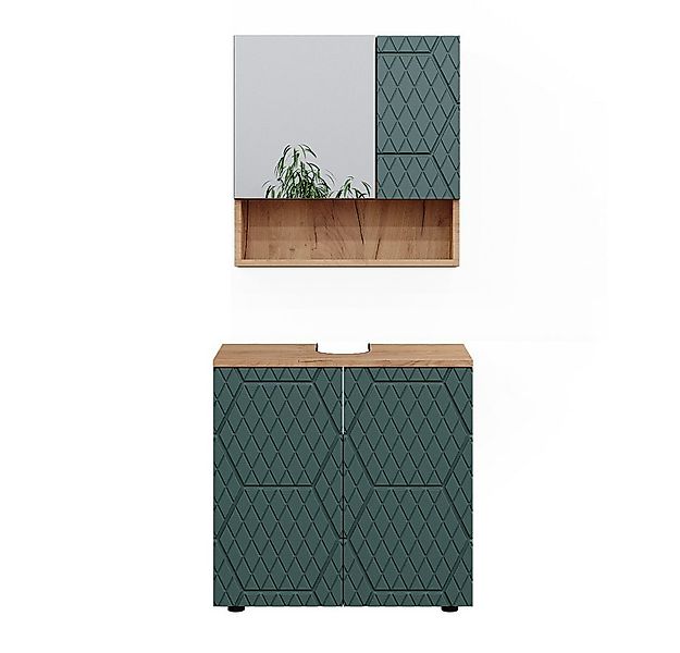 Vicco Badmöbel-Set Irma, Goldkraft Eiche/Grün, 2 Teile, Unterschrank 60 cm, günstig online kaufen
