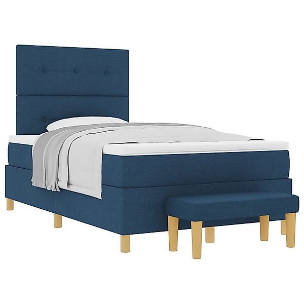 vidaXL Bett Boxspringbett mit Matratze & Bank Blau 120x190 cm Stoff (2-tlg) günstig online kaufen