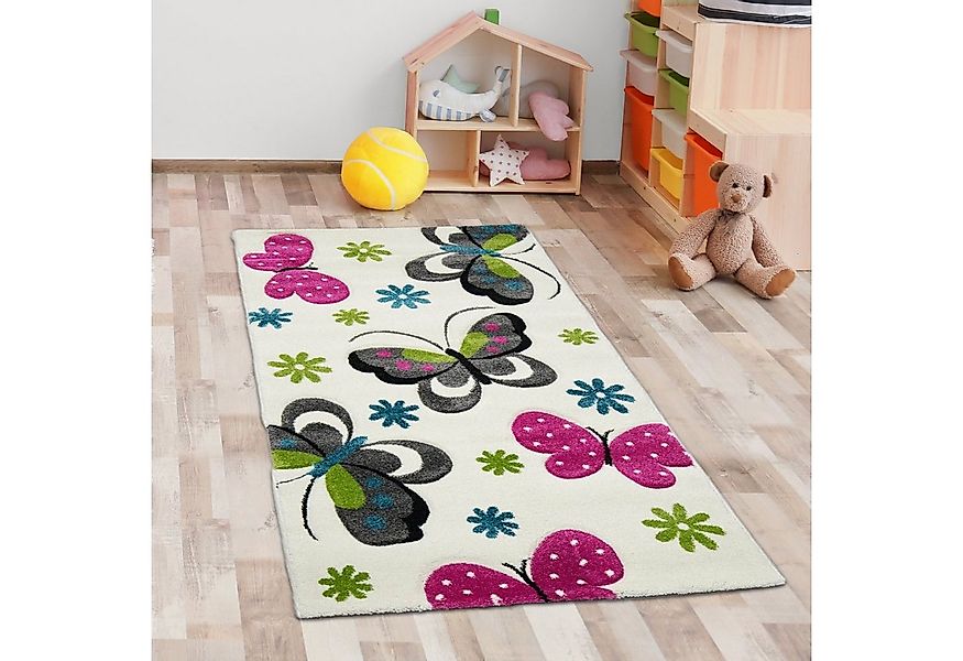 Carpetia Kinderteppich Farbenfroher Schmetterling-Teppich für Kinderzimmer günstig online kaufen