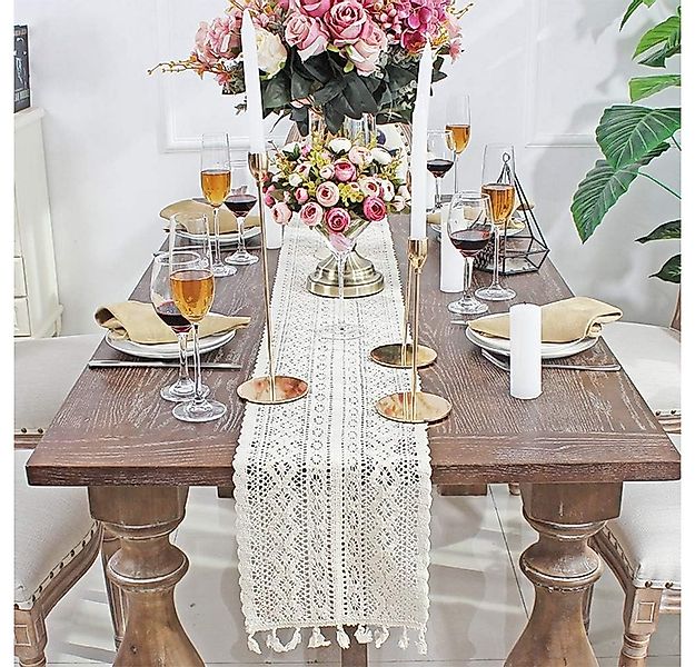 zggzerg Tischläufer Beige Tischläufer rechteckige Häkelspitze Tischdecke günstig online kaufen