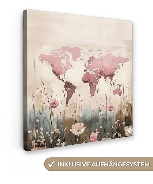 OneMillionCanvasses® Leinwandbild Weltkarte - Rosa - Blumen, Fotodruck (1 S günstig online kaufen