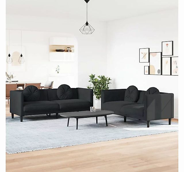 vidaXL Sofa 2-tlg Sofagarnitur mit Kissen Schwarz Samt günstig online kaufen