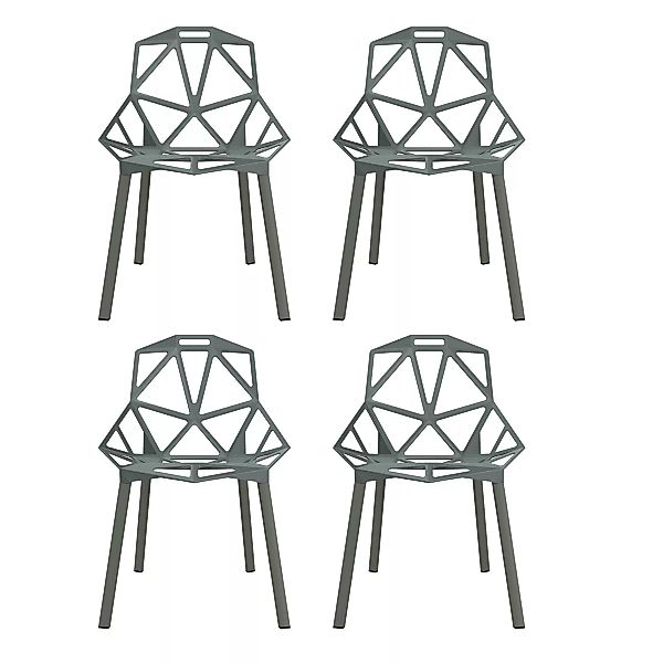 Magis - Chair One Stuhl stapelbar 4er Set - grau-grün/Gestell Profilalumini günstig online kaufen