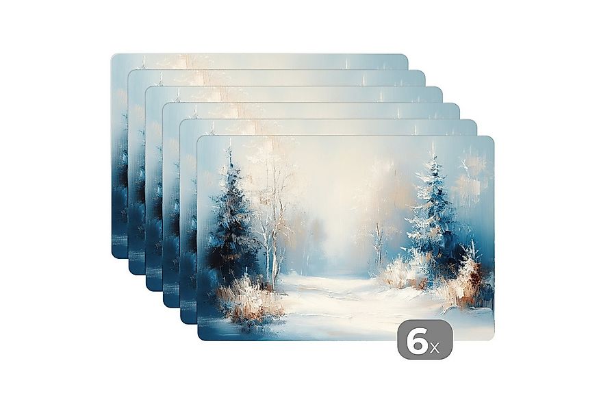 MuchoWow Platzset Wald - Winter - Natur - Abstrakt - Schnee, (6-St), Platzs günstig online kaufen