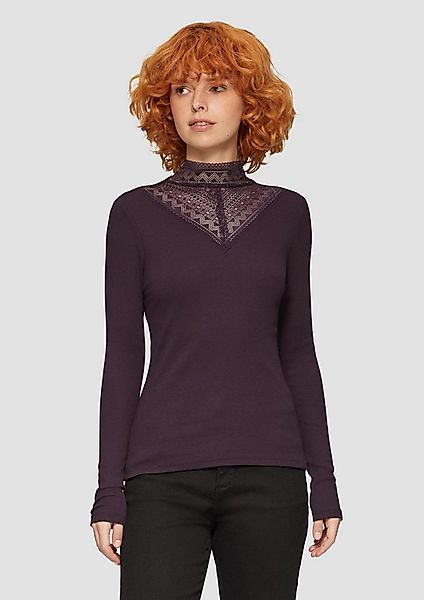 QS Langarmshirt T-Shirt Rippshirt mit Spitzeneinsatz und Stehkragen aus Spi günstig online kaufen