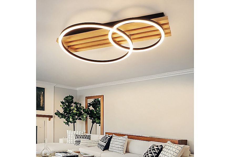 Nettlife LED Deckenleuchte Dimmbar Holz 3 Ringe 46W Modern Deckenlampe 70cm günstig online kaufen