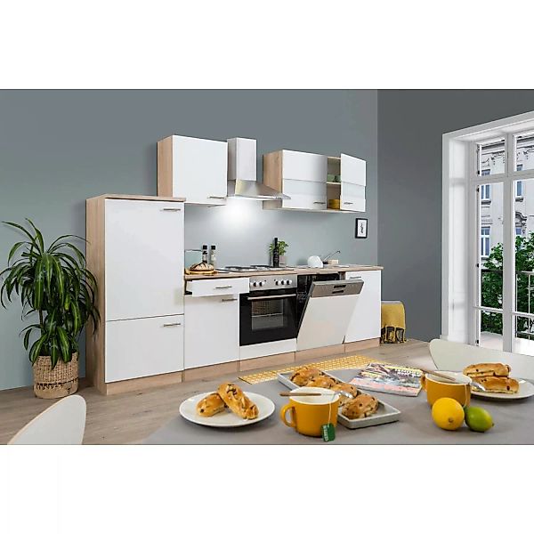 Respekta Küchenzeile ohne E-Geräte LBKB280ESW 280 cm Weiß-Eiche Sonoma Säge günstig online kaufen