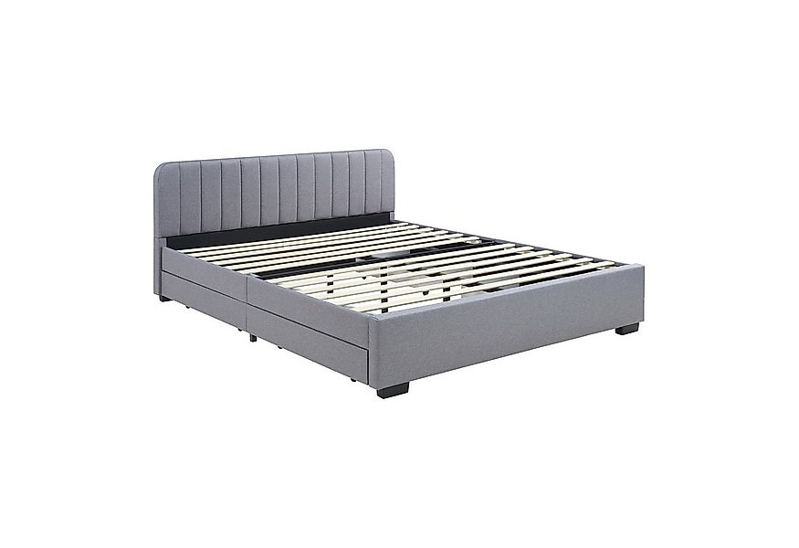 en.casa Polsterbett, »Nofrenna« mit 4 Schubladen 140 x 200 cm Leinen Grau günstig online kaufen