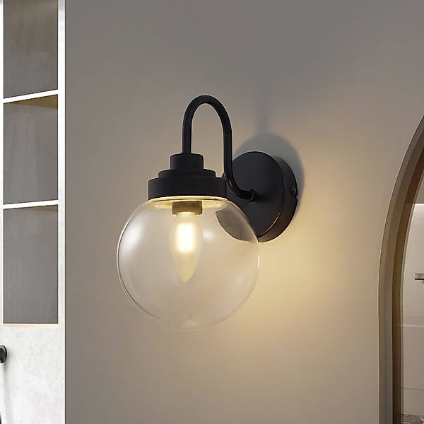 Lucande Wandleuchte Badolo, schwarz, Glas, 25 cm hoch, IP44 günstig online kaufen