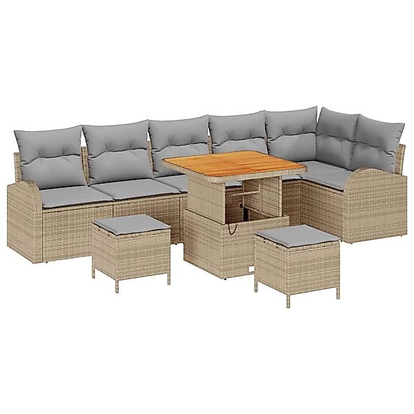 vidaXL Garten-Sofa-Set mit Kissen 9-Tlg Beige Poly Rattan 3362412 günstig online kaufen