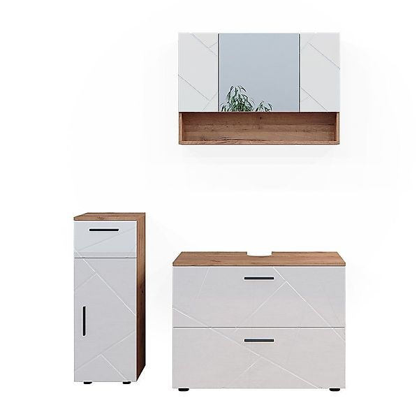 Vicco Badmöbel-Set Irma, Eiche/Weiß Hochglanz, 3 günstig online kaufen