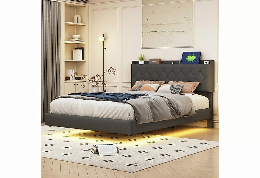 Celya Polsterbett Doppelbett mit LED-Farbwechsel-Lichtleiste, 140x200cm, Le günstig online kaufen