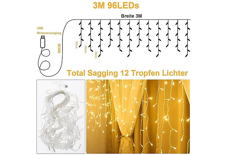 Qualra Lichterkette USB Eiszapfen/Schneeflocke Lichterkette 96 LEDSs Innen günstig online kaufen