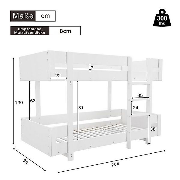 Ulife Etagenbett Hochbett Kinderbett Doppelbett mit Treppe, Schlichtes Desi günstig online kaufen