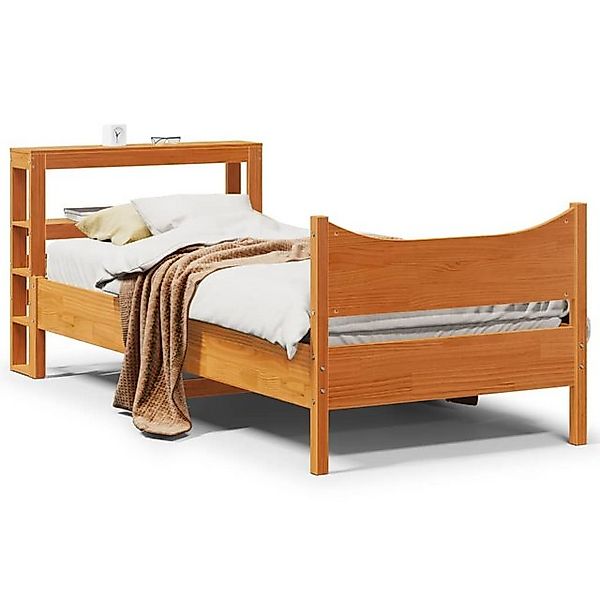vidaXL Bett, Massivholzbett mit Kopfteil Wachsbraun 75x190 cm Kiefer günstig online kaufen
