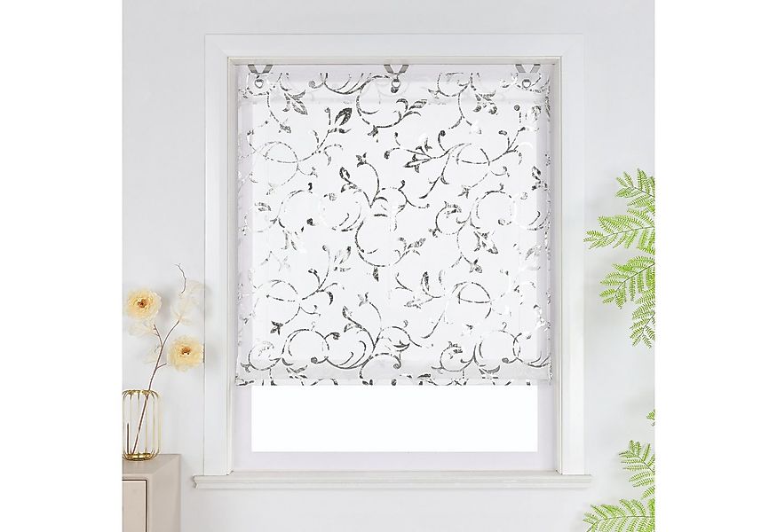 Joyswahl Raffrollo, mit Hakenaufhängung, ohne bohre mit Blumenranken Ösenro günstig online kaufen