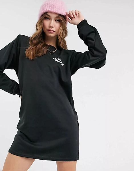 ASOS DESIGN – Schwarzes Mini-Sweatshirtkleid mit Schulterpolstern und Cheer günstig online kaufen