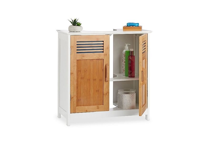 relaxdays Waschbeckenunterschrank mit Bambustüre günstig online kaufen