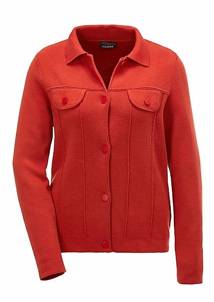 GOLDNER Strickjacke "Kurzgröße Baumwoll-Cardigan in roter Jeansoptik" günstig online kaufen
