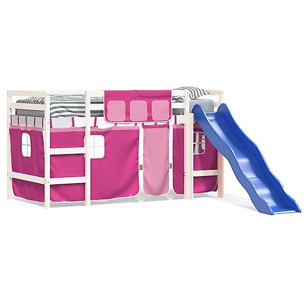 vidaXL Kinderhochbett mit Vorhängen Rosa 90x200 cm Massivholz Kiefer1930106 günstig online kaufen